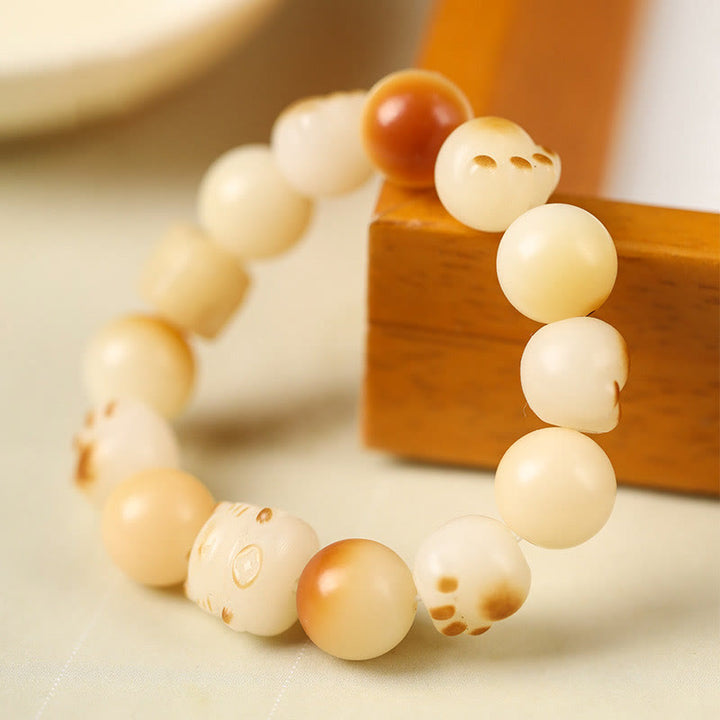 Buddha Stones Natural Bodhi Seed Sandalwood Lucky Cute Cat Head Paw Claw Peace Bracelet