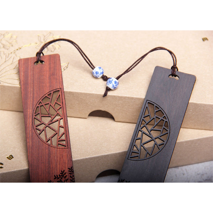 Buddha Stones The Tree of Life Ebony Wood Small Leaf Red Sandalwood Bookmarks With Gift Box