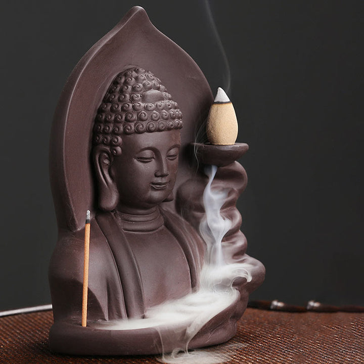 Buddha Stones Tibetan Avalokitesvara Buddha Lotus Healing Backflow Smoke Fountain Incense Burner