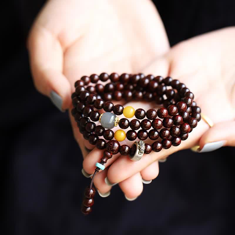 Buddha Stones 925 Sterling Silver Indian Small Leaf Red Sandalwood Hetian Gray Jade Amber Gold Star Bracelet