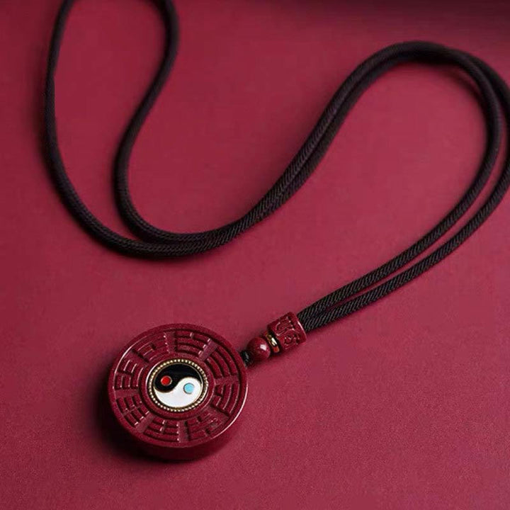 Buddha Stones Natural Cinnabar Bagua Rotatable Yin Yang Keep Away Evil Spirits Necklace Pendant