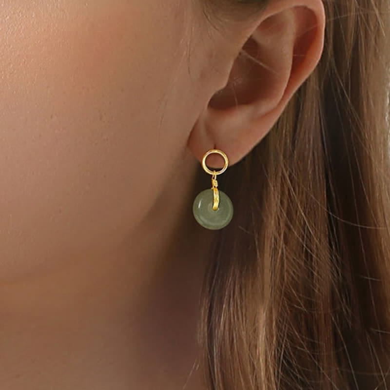 Round Jade Peace Buckle Luck Drop Earrings