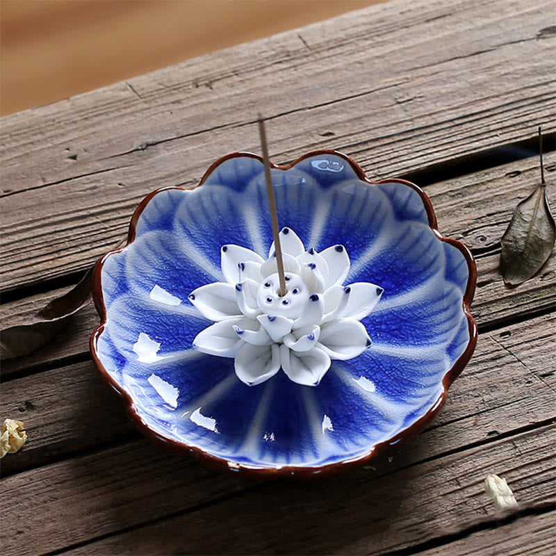 Buddha Stones Lotus Pattern Healing Ceramic Incense Burner Decoration