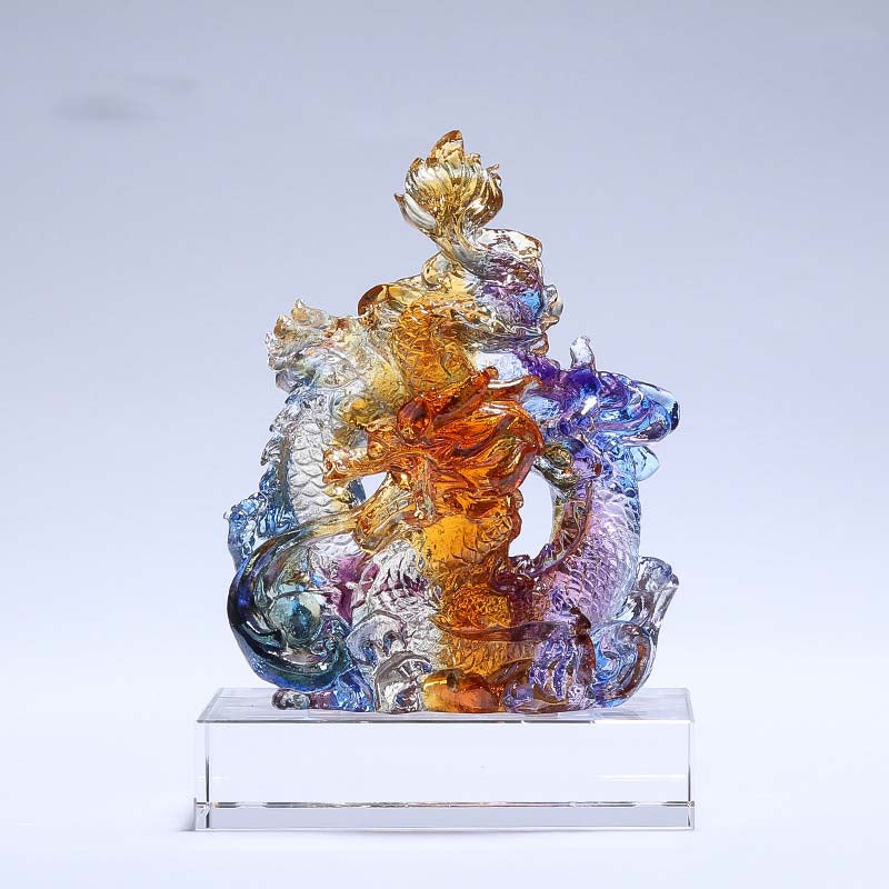 Buddha Stones Year of the Dragon Handmade Liuli Crystal Art Piece Protection Home Office Decoration With Base