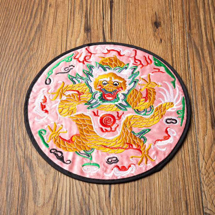 Buddha Stones Dragon Embroidery Cup Mat Pad Tea Cup Coaster Kung Fu Tea Mat