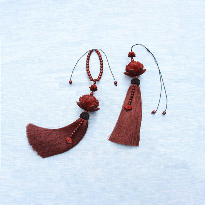 Buddha Stones Tibetan Small Leaf Red Sandalwood Lotus Luck Protection Tassel Decoration