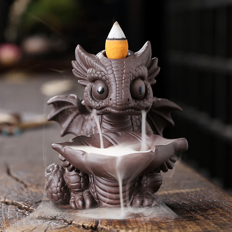 Lovely Dinosaur Purple Clay Backflow Smoke Fountain Healing Incense Burner Decoration