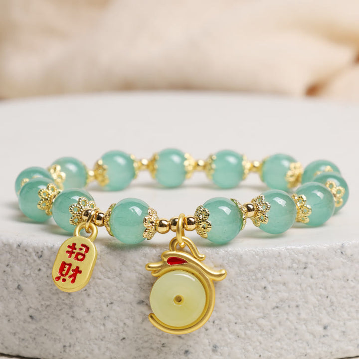 Buddha Stones Year of the Dragon Red Agate Green Aventurine Peace Buckle Fu Character Lucky Fortune Bracelet