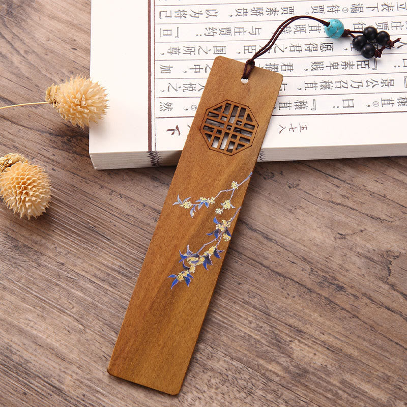 Buddha Stones 4Pcs Four Seasons Plum Orchid Bamboo Chrysanthemum Peking Opera Mask Wood Bookmarks With Gift Box