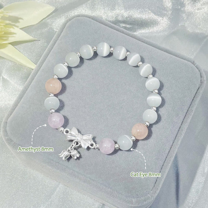 Buddha Stones Cat's Eye Lavender Amethyst Rosette Charm Bracelet