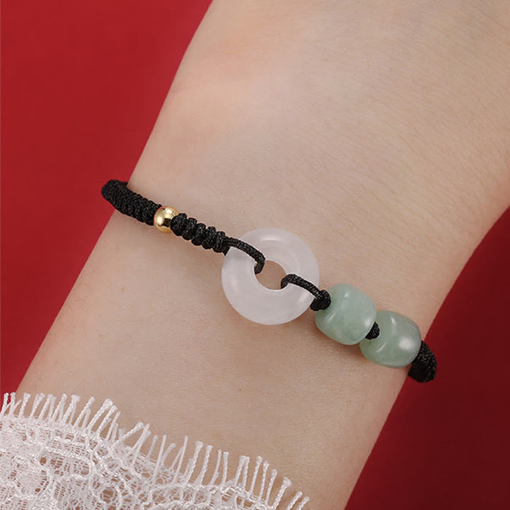 Buddha Stones 2Pcs Green Aventurine White Jade Peace Buckle Luck Braided Couple Bracelet