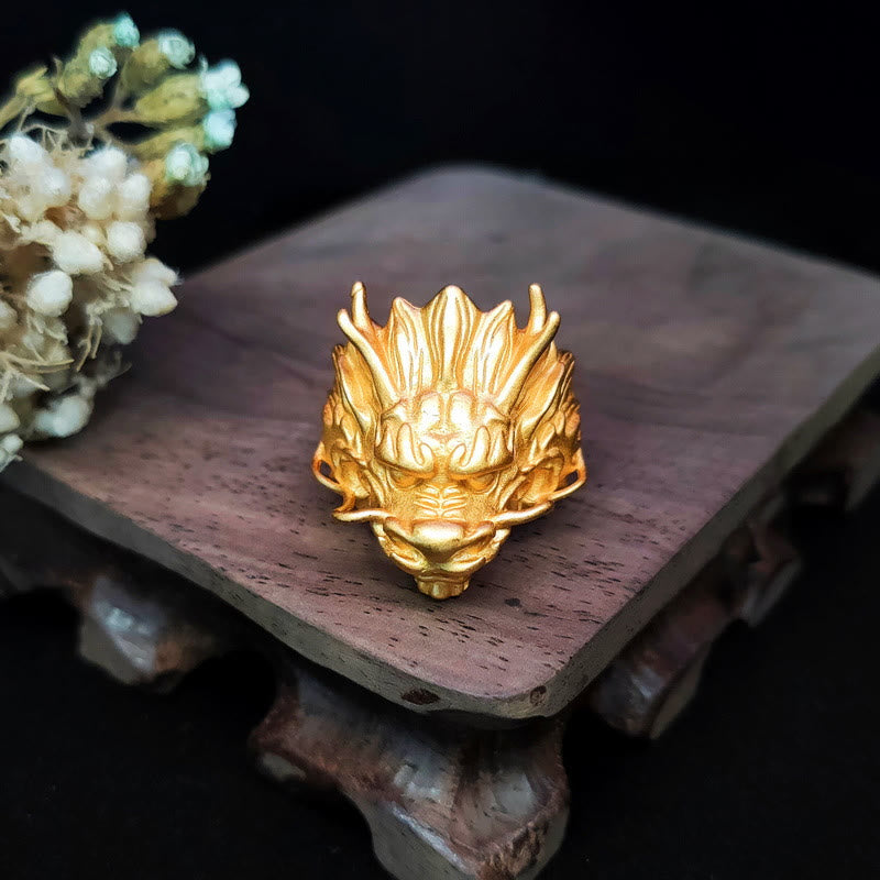 Buddha Stones Golden Dragon Luck Protection Ring