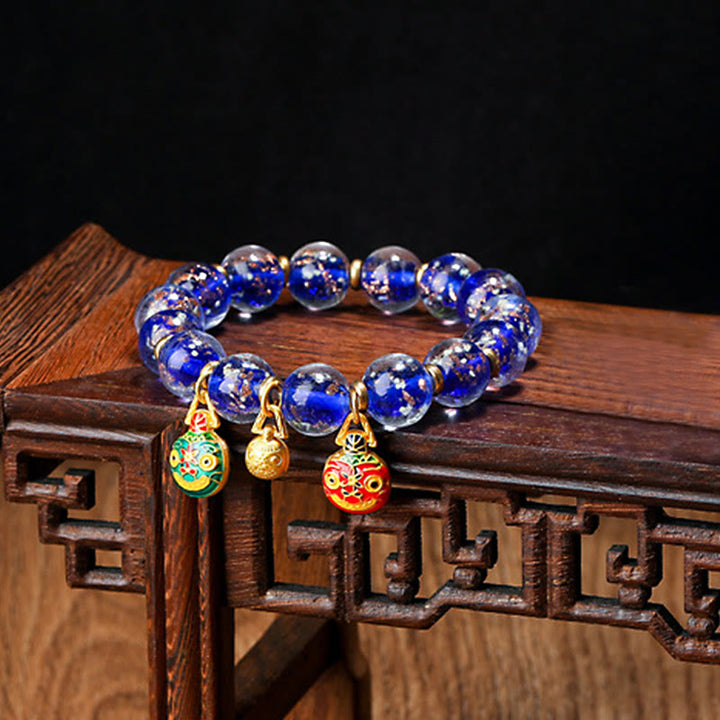 Buddha Stones Gold Swallowing Beast Family Charm Luminous Fluorescent Liuli Glass Bead Success Bracelet