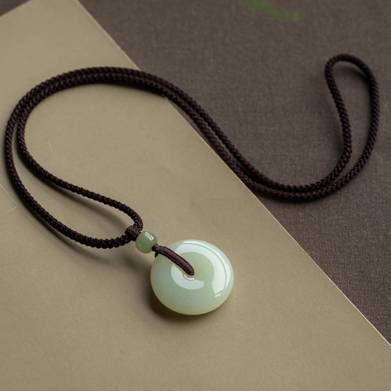 Natural Round Jade Peace Buckle Luck Prosperity Necklace Pendant