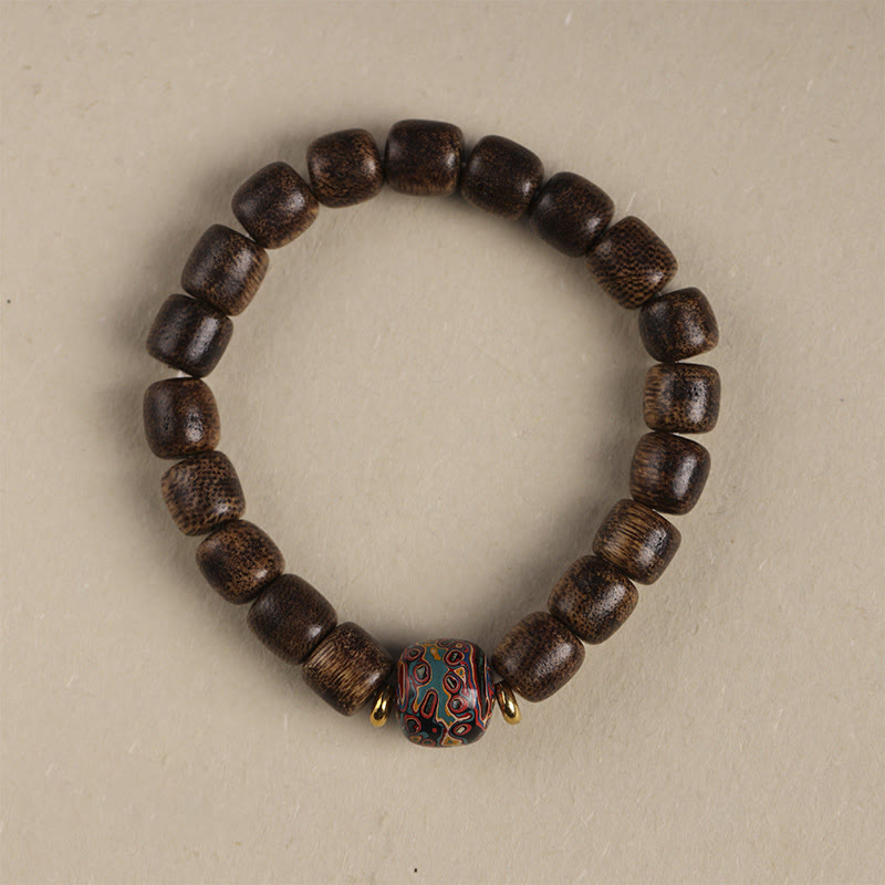 Buddha Stones Agarwood Copper Coin Auspicious Cloud Calm Bracelet