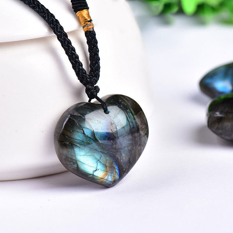 Buddha Stones Labradorite Love Heart Support Necklace Pendant