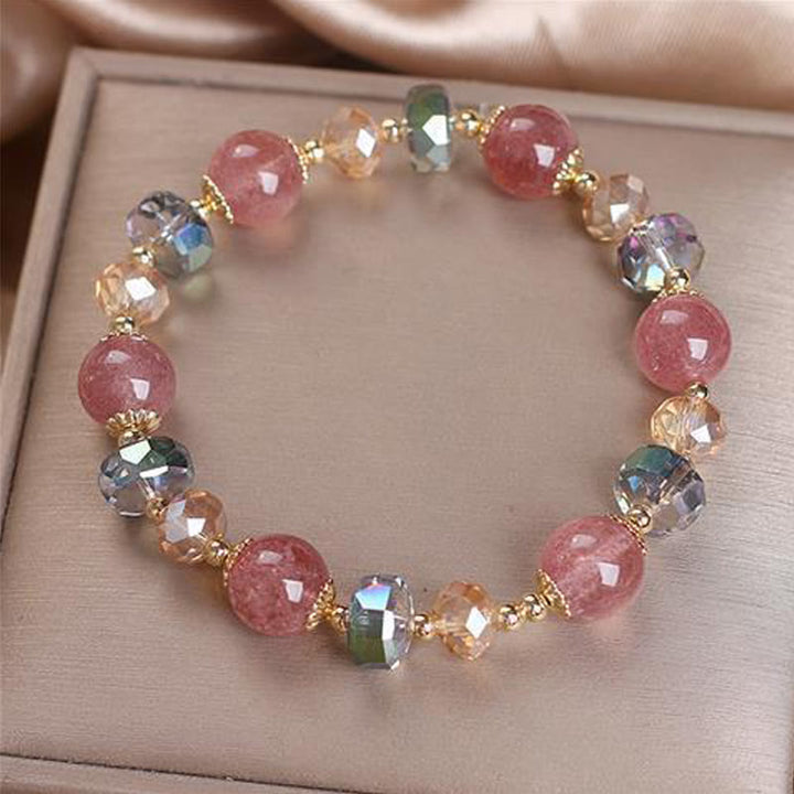 Buddha Stones Natural Strawberry Quartz Colorful Crystal Positive Bracelet