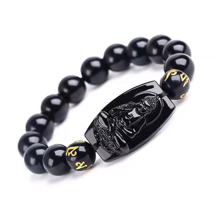 Buddha Stones Chinese Zodiac Obsidian Protection Bracelet