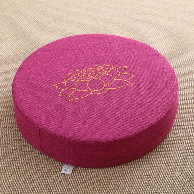 Buddha Stones Lotus Embroidery Cotton Linen Meditation Seat Cushion