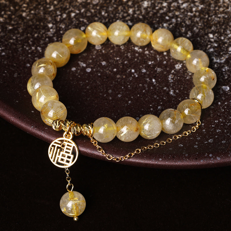 Buddha Stones Citrine Lucky Fu Character Happiness Bracelet