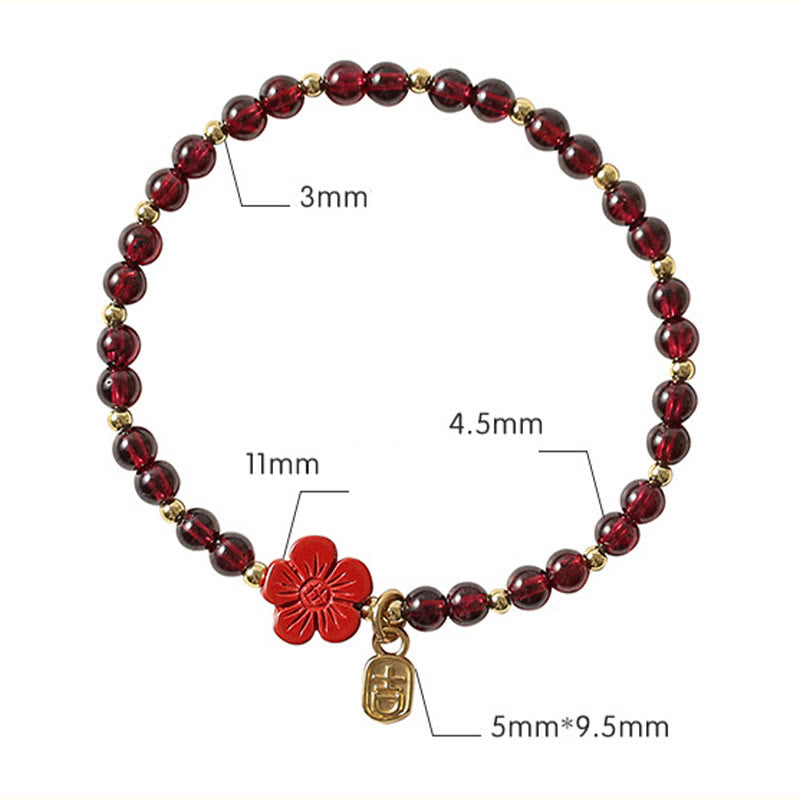 Buddha Stones 14K Gold Natural Garnet Cinnabar Flower Calm Bracelet