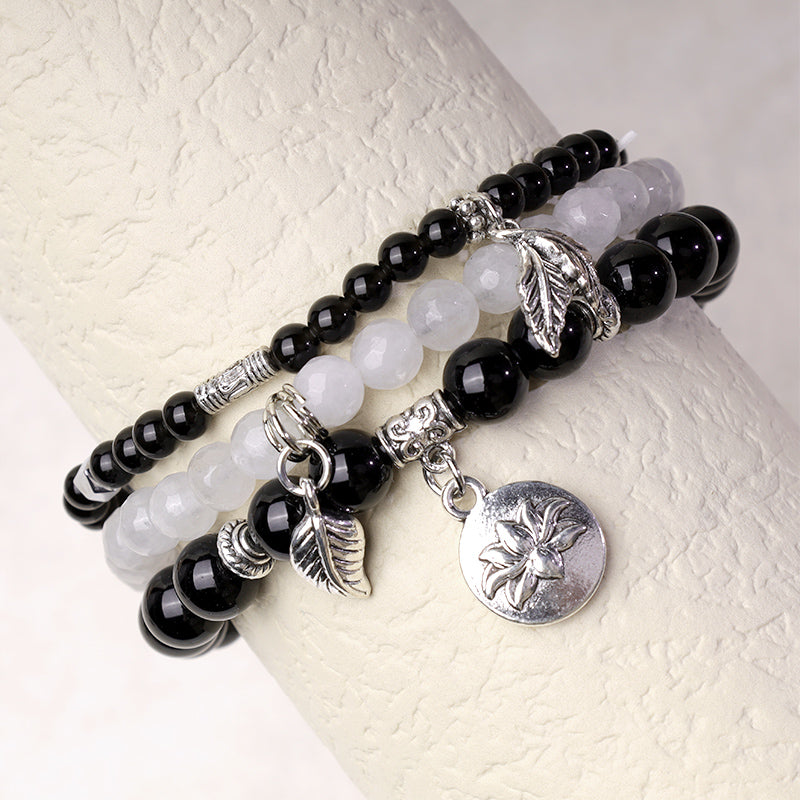 Buddha Stones 3PCS Natural Quartz Crystal Beaded Healing Energy Lotus Bracelet