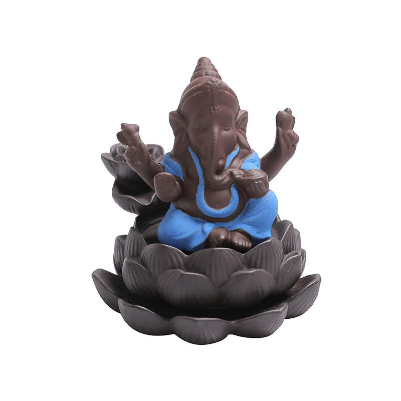 Ganesh Elephant Purple Clay Backflow Smoke Fountain Protection Incense Burner