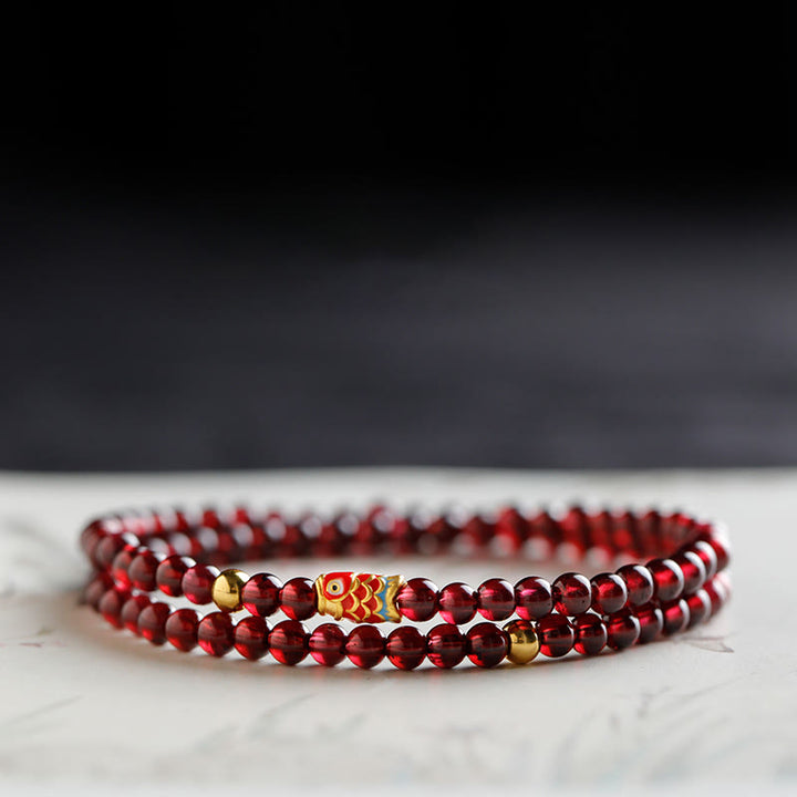 Buddha Stones 999 Gold Koi Fish Natural Garnet Protection Bracelet