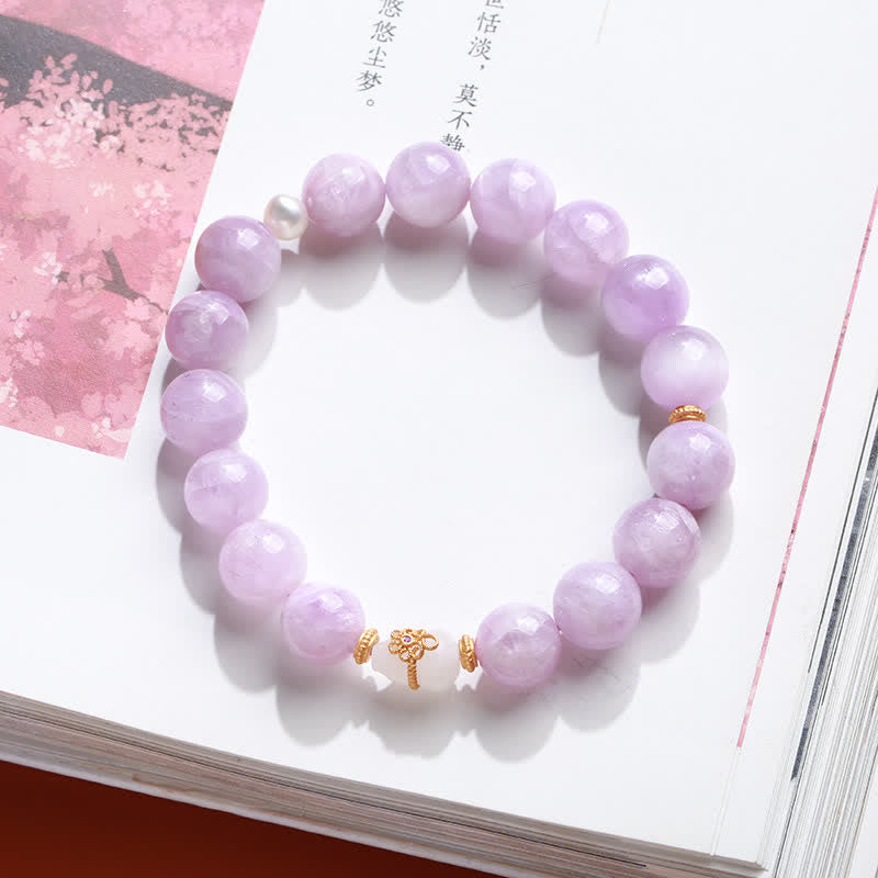 Kunzite Hetian White Jade Gourd Love Spiritual Growth Bracelet