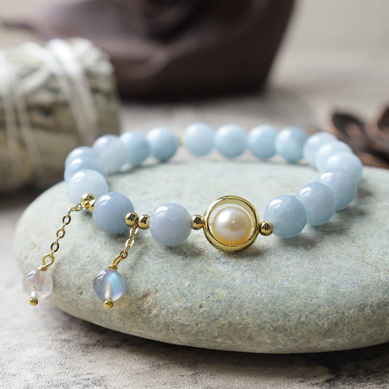 Buddha Stones Aquamarine Pearl Healing Moonstone Beads Charm Bracelet