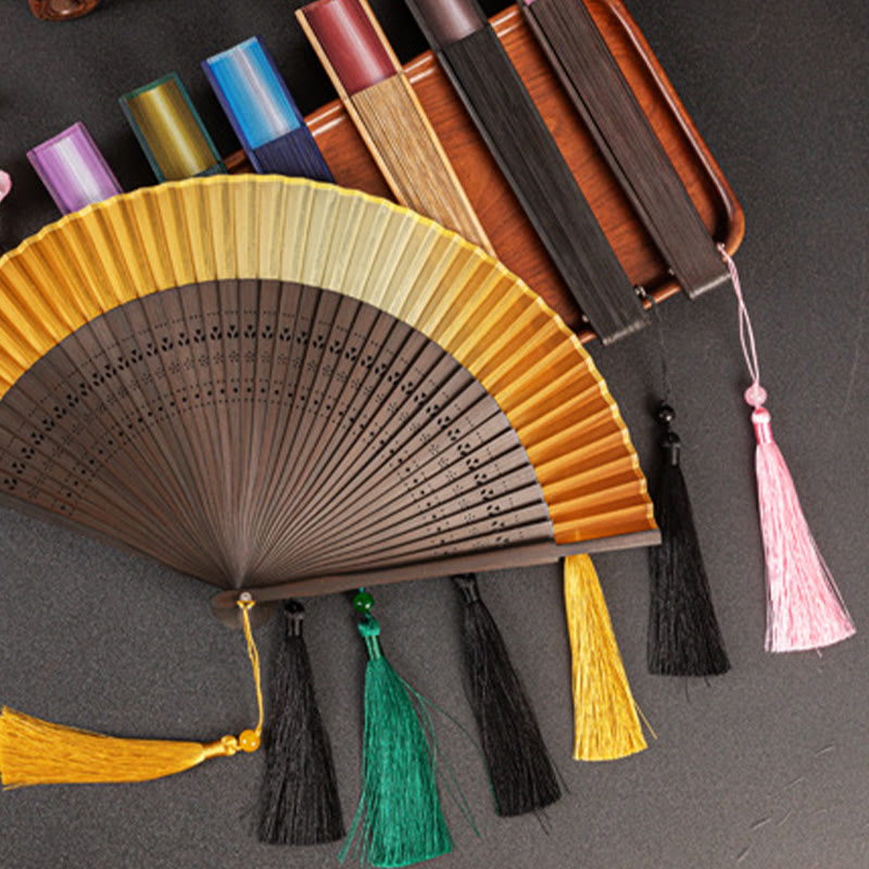 Buddha Stones Gradient Handheld Bamboo Folding Fan