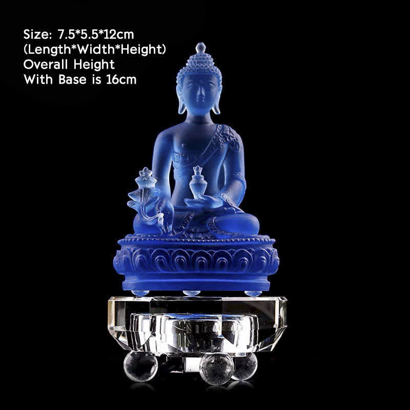 Medicine Buddha Handmade Liuli Crystal Art Piece Compassion Statue Home Office Offering Decoration