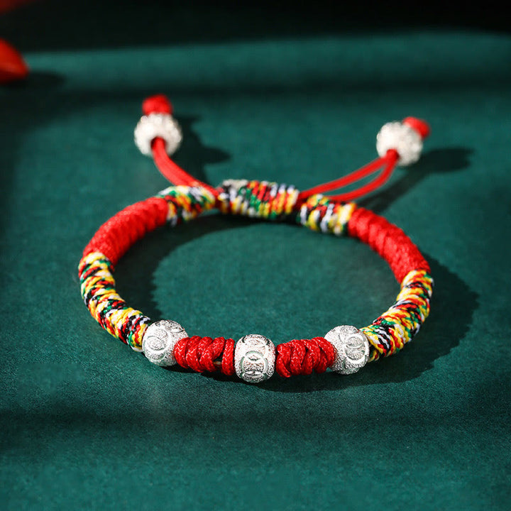 Buddha Stones 925 Sterling Silver King Kong Knot Multicolored Red String Strength Handmade Braided Kids Child Bracelet