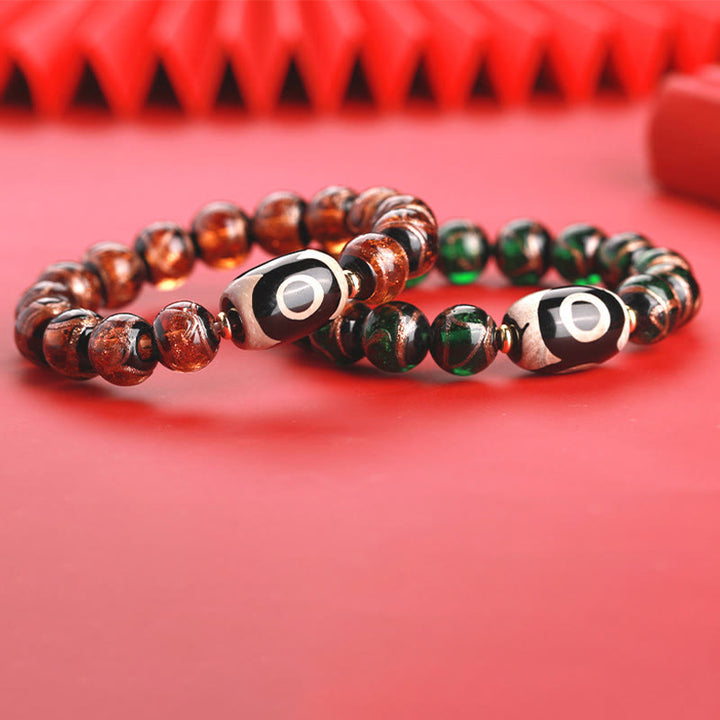 Buddha Stones Tibetan Nine-Eye Dzi Bead Three-eyed Dzi Bead Liuli Glass Bead Wealth Bracelet