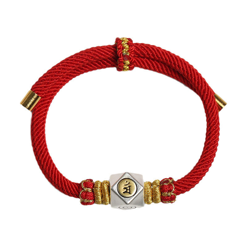 Buddha Stones 999 Sterling Silver Chinese Zodiac Natal Buddha Red Rope Luck Strength Handcrafted Kids Bracelet