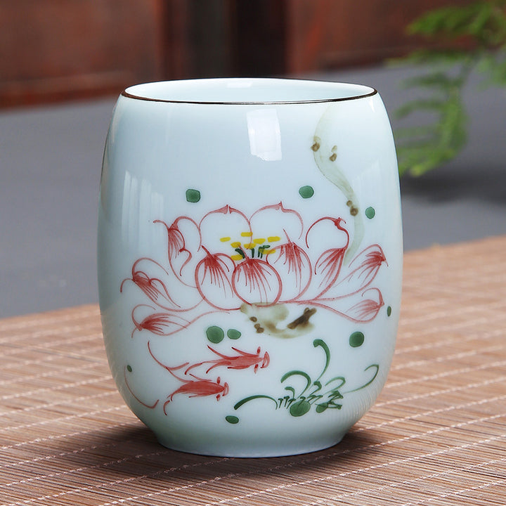 Buddha Stones Koi Fish Lotus Landscape Dandelion Peony Flower Ceramic Teacup Kung Fu Tea Cup