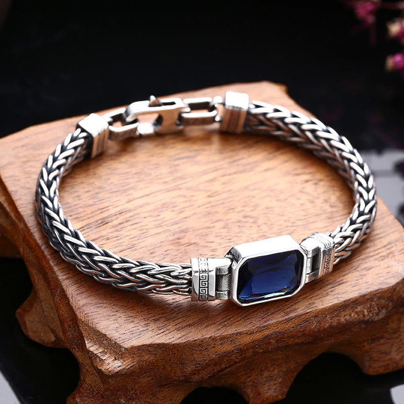 Buddha Stones Retro Blue Acrylic Dragon Keel Braided Design Healing Wealth Buckle Bracelet