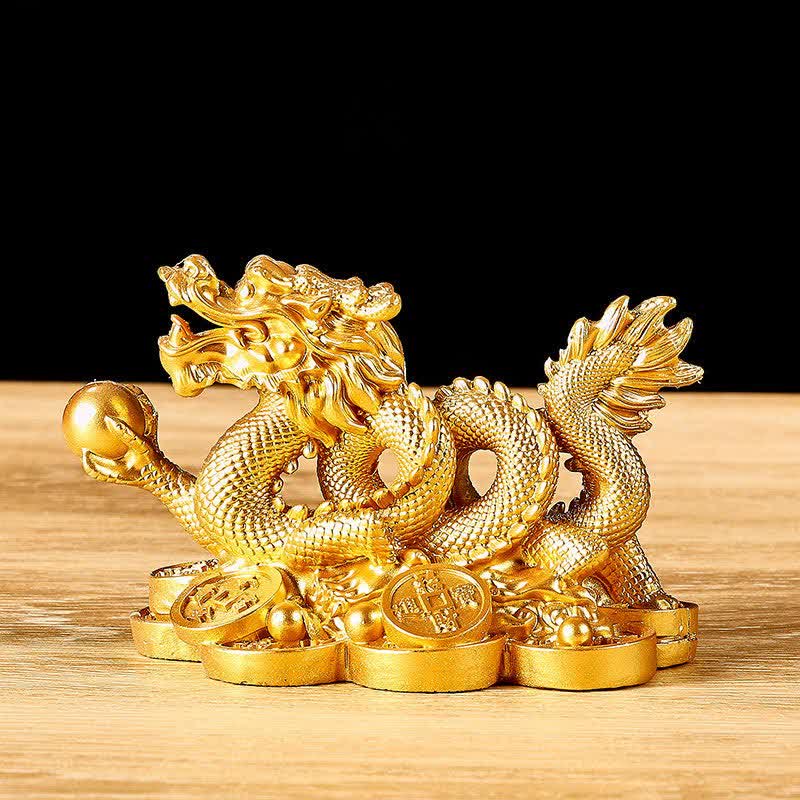 Buddha Stones Feng Shui Dragon Copper Coin Wealth Success Luck Decoration