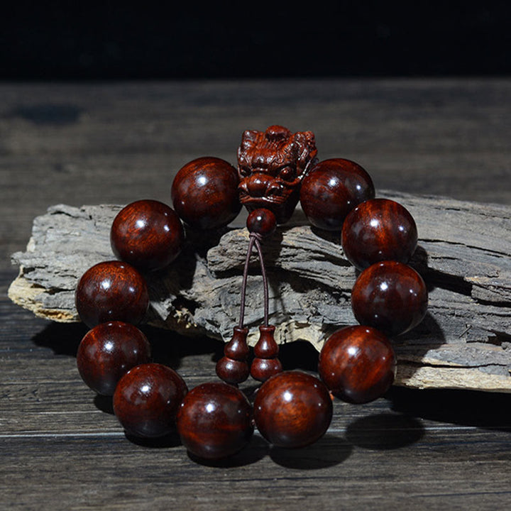 Buddha Stones Rosewood Green Sandalwood Small Leaf Red Sandalwood Agarwood Dragon Carved Protection Bracelet