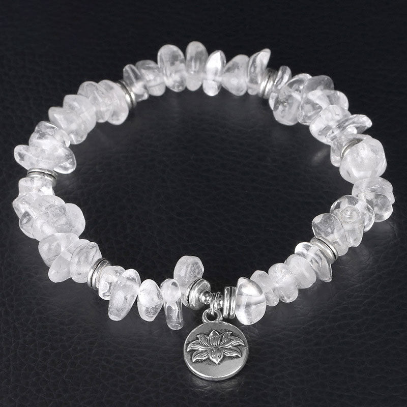 Buddha Stones Natural White Crystal Lotus Healing Bracelet