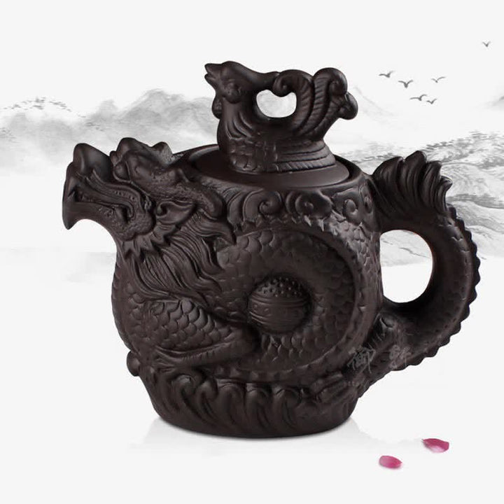 Vintage Dragon Phoenix Ceramic Teapot