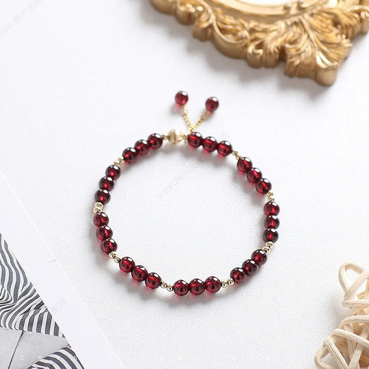 Buddha Stones 14K Gold Natural Garnet Calm Bracelet