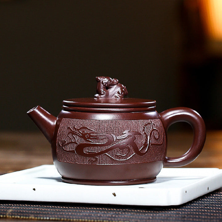 Buddha Stones Yixing Handmade Brown Dragon Purple Clay Kung Fu Teapot 240ml