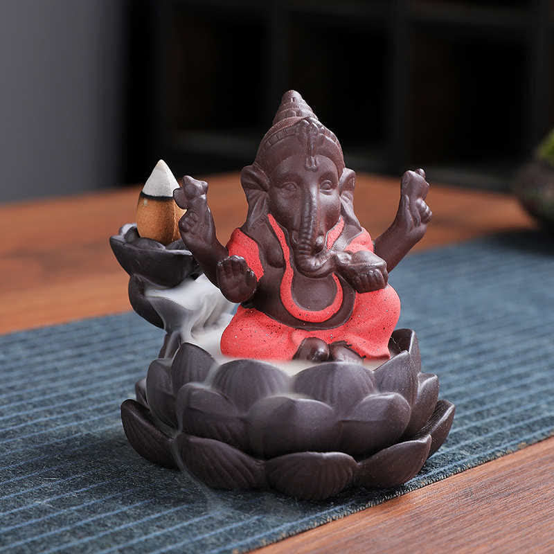 Ganesh Elephant Purple Clay Backflow Smoke Fountain Protection Incense Burner