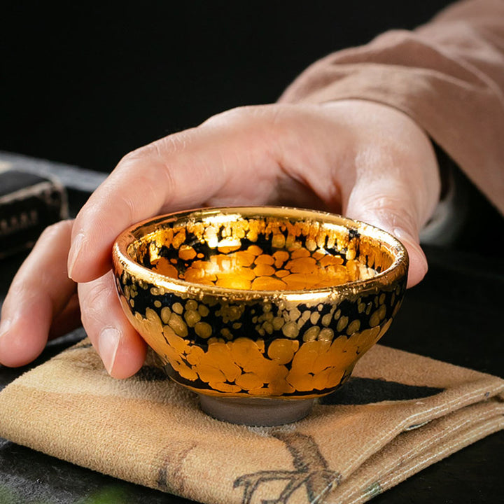 Buddha Stones 24K Gold Spot Pattern Chinese Jianzhan Ceramic Teacup Kung Fu Tea Cup Bowl With Gift Box