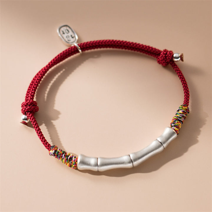 Buddha Stones 999 Sterling Silver Luck Bamboo Attract Fortune Colorful Red Rope Bracelet