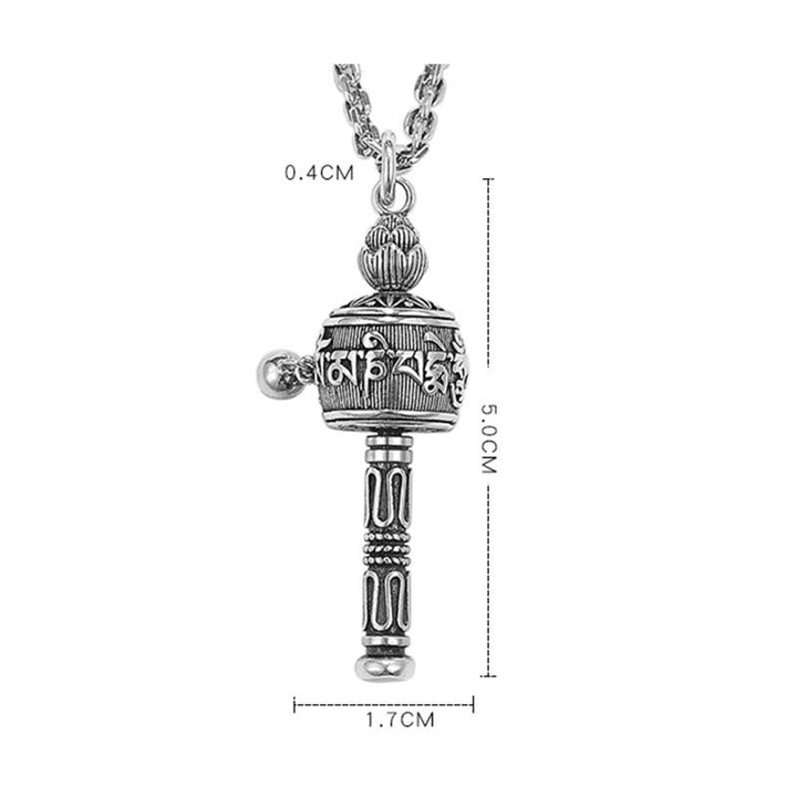 Buddha Stones Tibetan Om Mani Padme Hum Prayer Wheel Lotus Wisdom Rotatable Necklace Pendant