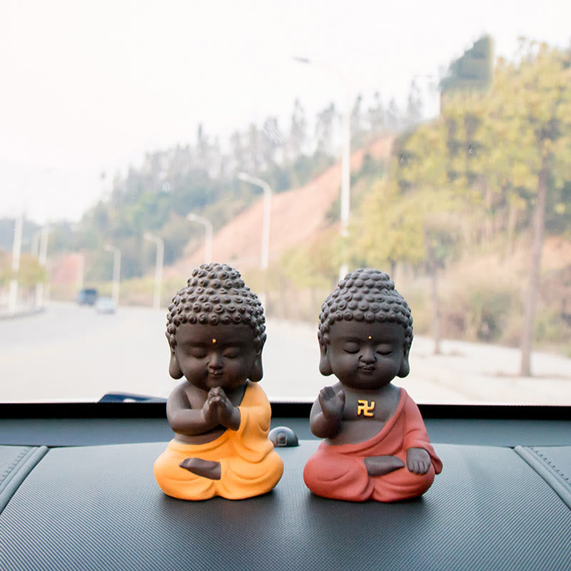 Buddha Stones Small Buddha Serenity Purple Clay Home Desk Decoration