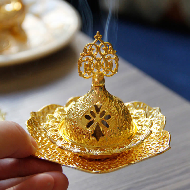 Gold Leaf Coaster Spiritual Mini Alloy Metal Incense Burner