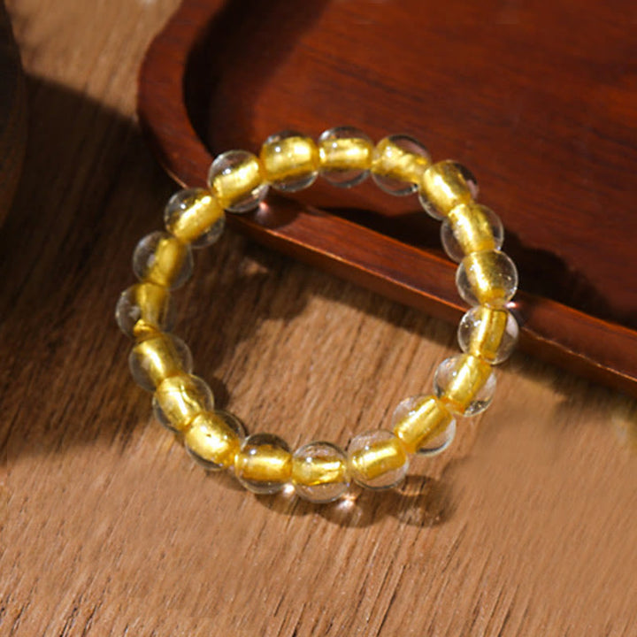 Buddha Stones Gold Swallowing Beast Family Charm Gold Foil Liuli Glass Bead Fortune Bracelet